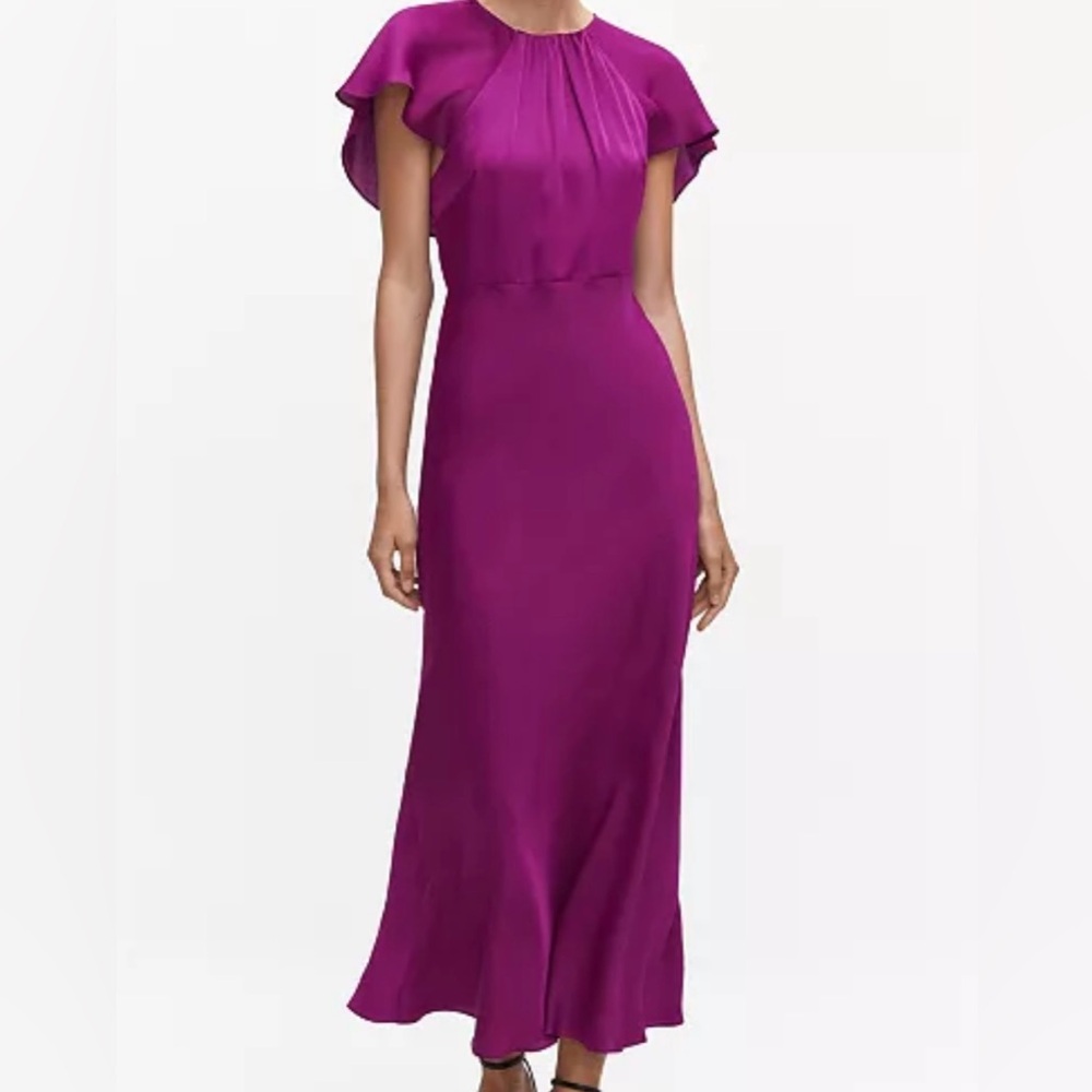 Mango Fuchsia Maxi Dress with Flutter Sleeves